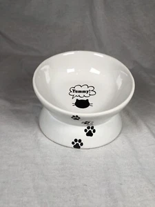Raised Porcelain Ceramic tilted Cat Food Bowl Slanted Dish Angled Paw Prints - Picture 1 of 8