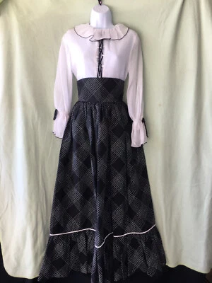 Vtg 70s Goodies Girls CA Boho Sz 7 Hippy B&W Hi Waist Maxi Skirt / Shirt Set 2Pc - Image 1 of 4