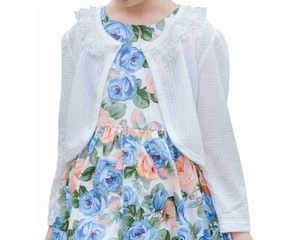 SMILING PINKER Little Girls Cardigan Shrug Cotton Waffle Knit Bolero Lace Beaded - Picture 1 of 10