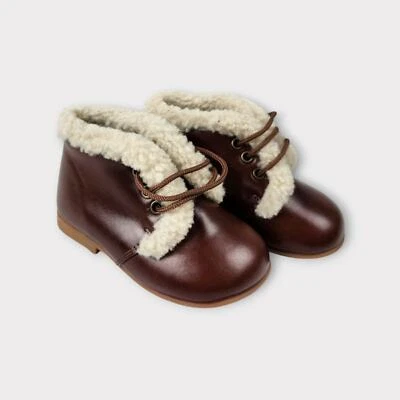 New Luccini Brown leather Sherpa trimmed Booties - Изображение 1 из 4