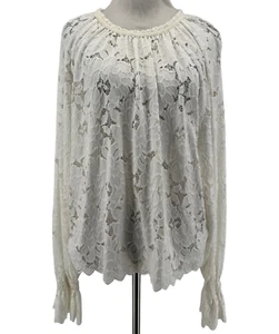 Free People Women's White Olivia Lace Long Balloon Sleeve Blouse Size Small - Picture 1 of 6