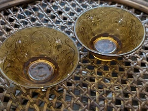 Set of 2 Amber Indiana Glass Bowls, Tiara Laurel Leaf, Dessert, Salad, Decor - Picture 1 of 9
