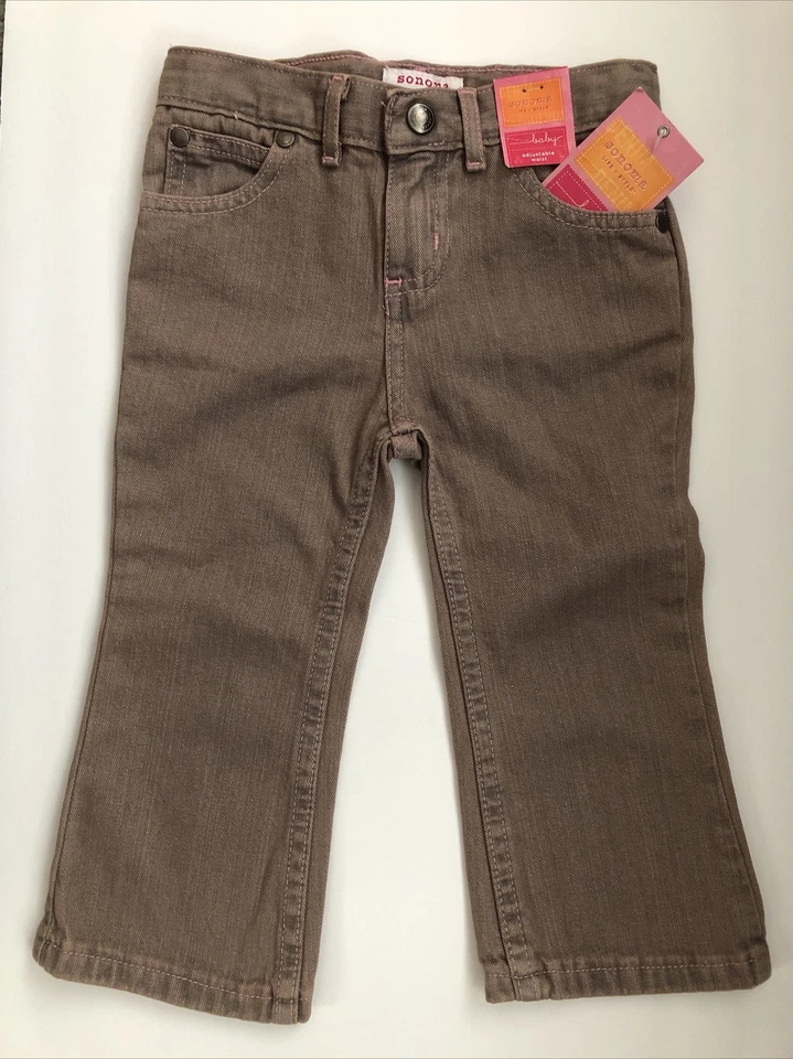 NUEVO CON ETIQUETAS SONOMA Life + Style Marrón 5 Bolsillos Denim Bebé Niña Jeans (24M) Con Ajuste/Cintura Foto 1 de 4