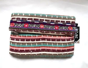 KBAS Large Foldover Clutch Woven Embellished Boho Bag NWT rrp £49 - Picture 1 of 7