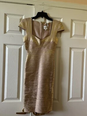 HERVE LEGER PARIS GOLD FOIL DRESS SIZE S - Image 1 of 4