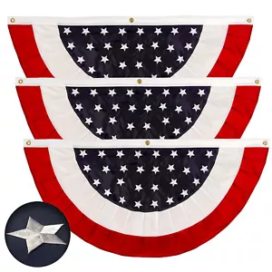 NEW G128 American Fan Flag Bunting 3-Pack 3x6 FT Star Center Emb Polyester - Picture 1 of 7