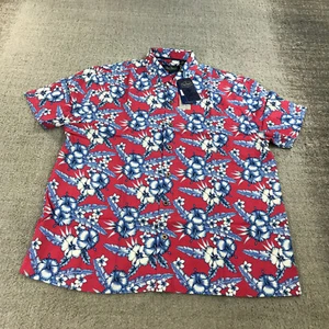 Nat Nast Shirt Mens Large Button Up Camp Hawaiian Floral Red Blue All Over Print - Picture 1 of 8