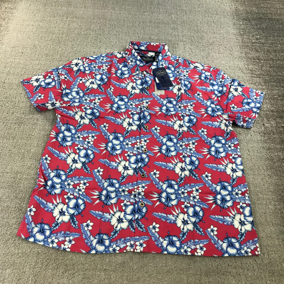 Nat Nast Shirt Mens Large Button Up Camp Hawaiian Floral Red Blue All Over Print - Image 1 of 4