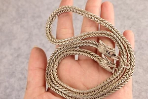 27cm Exquisiter Chinesischer Tibet Silber Handarbeit Drache Stecker Halskette Anhänger - Bild 1 von 10