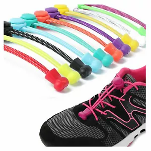 No Tie Shoe Laces Lazy Elastic Round Shoelaces Lock Adults Kids Sports Trainers - Picture 1 of 15