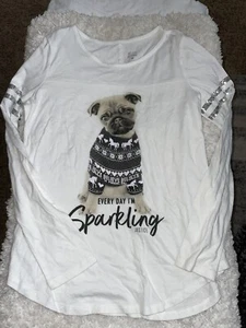 Justice Active girls sz. 16 pug design winter “ Sparkling” Top. Exc. Condition - Picture 1 of 9