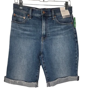 GAP Women's High Rise 9" Cuff Bermuda Denim Jean Shorts Size 27 4 Medium Wash - Picture 1 of 11
