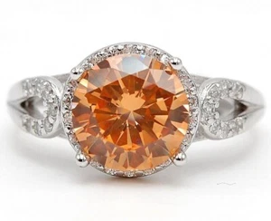 Anillo de plata de ley 925 con zafiro y topacio Padparadscha tratado de 3 quilates talla 7 y 2-6 - Imagen 1 de 3