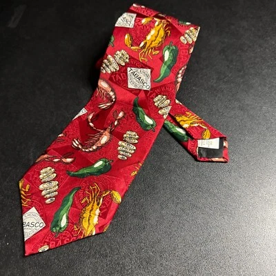 Tabsaco Vintage Tie Red Pepper Hot Sauce 100% Silk USA - Image 1 of 3