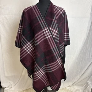 Poncho maglione Ike Behar nero vino bordeaux taglia unica comodo accogliente scialle caldo - Foto 1 di 2