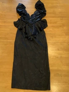 Vtg David Howard Climax Karen Okada Black Cocktail Dress Sz 5/6 Ruffle Beaded - Picture 1 of 10