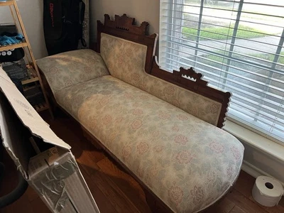 ANTIQUE Victorian Era Rococo  Lounge Sofa Settee Floral Upholstery HISTORIC - Image 1 of 4