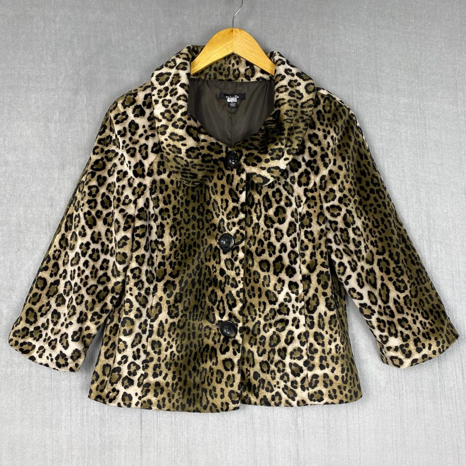 Abrigo Rafaella Mujer Grande Peluche Estampado Leopardo Recortado Cuello Peter Pan Piel Sintética Foto 1 de 4