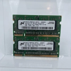 Lot Of 2 MICRON LAPTOP MEMORY RAM STICK 1GB 2RX16 PC2-5300S MT8HTF12864HDY-667E1 - Picture 1 of 2