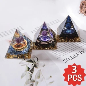 3PCS Natural Amethyst Crystal Stone Pyramid Chakra Healing Energy Crystal Tower - Picture 1 of 7