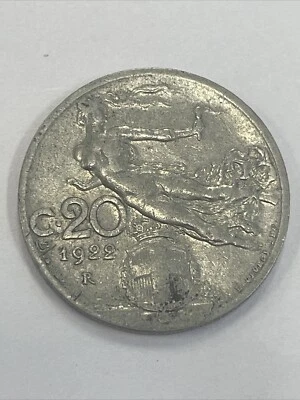 意大利 20 Centesimi 1922 R. KM#44。 镍 20 美分硬币 Flying Victory TA114* — 第 1/2 张图片