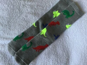 BOYS KNEE HI QUALITY WARM CUSHION SKI WELLY THERMAL BOOT SOCKS DINOSAUR STRIPE - Picture 1 of 12