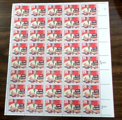 US Stamp Scott #2723a Hank Williams Rare Perf Sheet of 40 VF/XF NH - Image 1 of 3