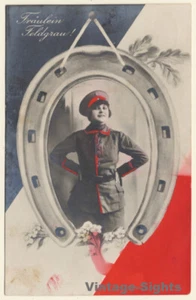 WW1: Fräulein Feldgrau / Horseshoe - Patriotism (Vintage RPPC 1917) - Imagen 1 de 1