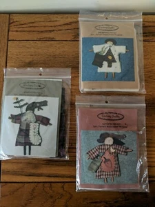 Lot 3 Fabric Pin Brooch Kits ~ Santa Autumn Snowman ~ Cranberry Junction Crafts - Picture 1 of 5
