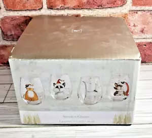 Juego de 4 copas de vino Pier 1 19 oz sin tallo gatos con sombreros navideños - Imagen 1 de 17
