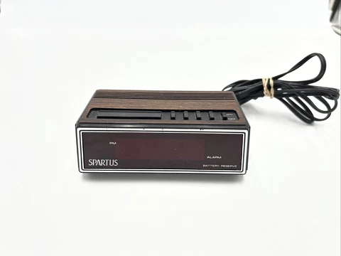 Vintage Small Spartus Model 1108 Solid State Alarm Clock Wood Grain - WORKS Cover
