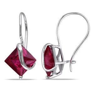 Amour 10k White Gold 4-1/10CT Created Ruby Earrings - Picture 1 of 4