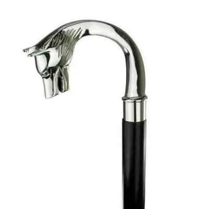 Bastone da passeggio fatto a mano testa di lupo manico ottone design stile vintage regalo - Foto 1 di 6