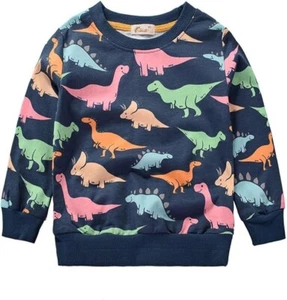 Julylee Kids Cotton Sweatshirts Hoodie Dinosaur Printed Tops Crewneck Sweater 4T - Picture 1 of 6