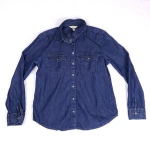 Banana Republic Soft Wash LS Denim Shirt Womens Large Button Front Dark Blue - Picture 1 of 8