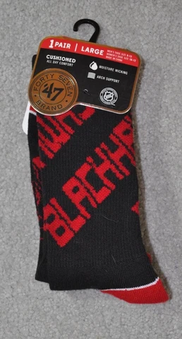 Chicago Blackhawks NHL Socks 47 Brand Mens 9-13 Womens 10-12 Wicking Black New Cover