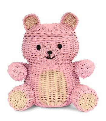 Cesta de almacenamiento de ratán oso rosa cubo decoración tejido a mano estante organizador arte de mimbre Foto 1 de 4