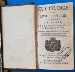 Libro Eucologe ou Livre d’eglise a l’usage de Paris 1774 RARITA’ (LF23) Come da - Picture 1 of 8