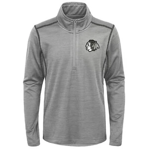 Outerstuff Chicago Blackhawks NHL Youth (8-20) 1/4 Zip Pullover Sweater, Grey - Picture 1 of 5