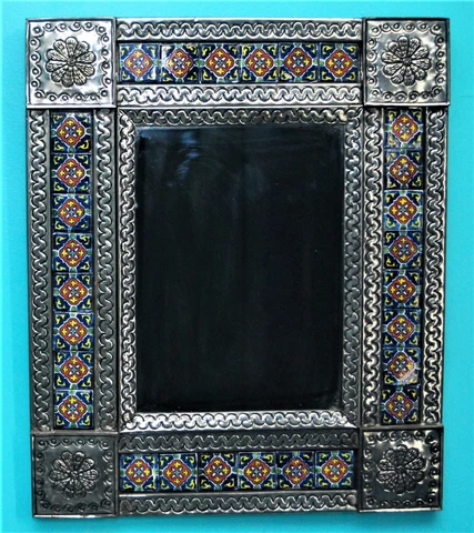 TALAVERA MEXICAN FOLK ART WALL MIRROR TIN MOSAIC GLAZED TERRACOTTA TILE 25 x 21 Cover