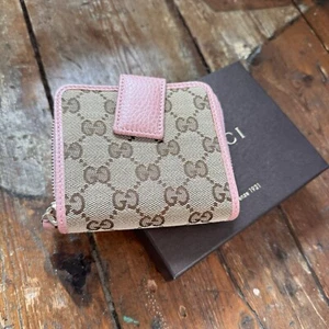 Gucci GG Canvas Pink Leather Monogram Zip Wallet - Picture 1 of 6