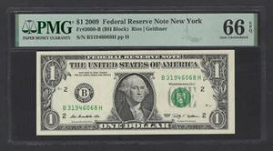 United States-Federal Reserve One Dollar 2009 Fr#3000-B (BH Block) UNC Grade 66 - Picture 1 of 2