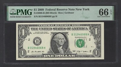 United States-Federal Reserve One Dollar 2009 Fr#3000-B (BH Block) UNC Grade 66 - Image 1 of 2