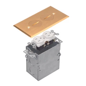 Kit de montaje de caja de piso rectangular de 1 banda con cubierta atornillada de latón 15A TR dúplex - Imagen 1 de 4