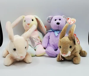 Spring Easter Ty Beanie Baby 2008 1998 Bundle Springer Hippie Nibbly Nibbler - Picture 1 of 12