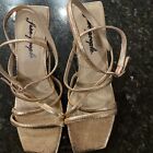 Free People Faye Strappy Heels Sz 8/38, Gold Ankle Wrap Square Toe, New!