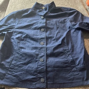 Eddie Bauer Blue Button-down Jacket Band Poet Collar Size XXL 1/2 Sleeve Length - Picture 1 of 8