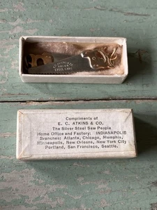 Atkins Silver Steel Saw Charms Original Box Indianapolis Antique Advertising EC - Imagen 1 de 9