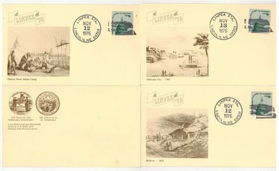 LINCOLN NEBRASKA SCENES 1976 LINPEX SET OF 6 DIFF CACHETS INDIAN RAILROAD ETC - Image 1 of 2
