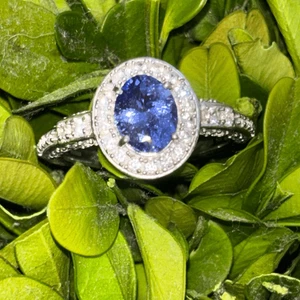925 sterling silver & Tanzanite Cubic Zirconia CZ ring Sz 9 cushion set - Picture 1 of 7